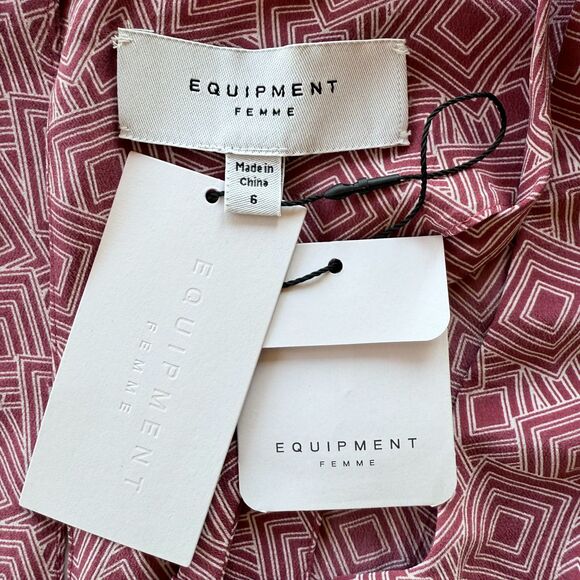 NWT Equipment Femme Arden 100% Silk Geometric Print Blouse in Earth Red Size 6 - Picture 8 of 14